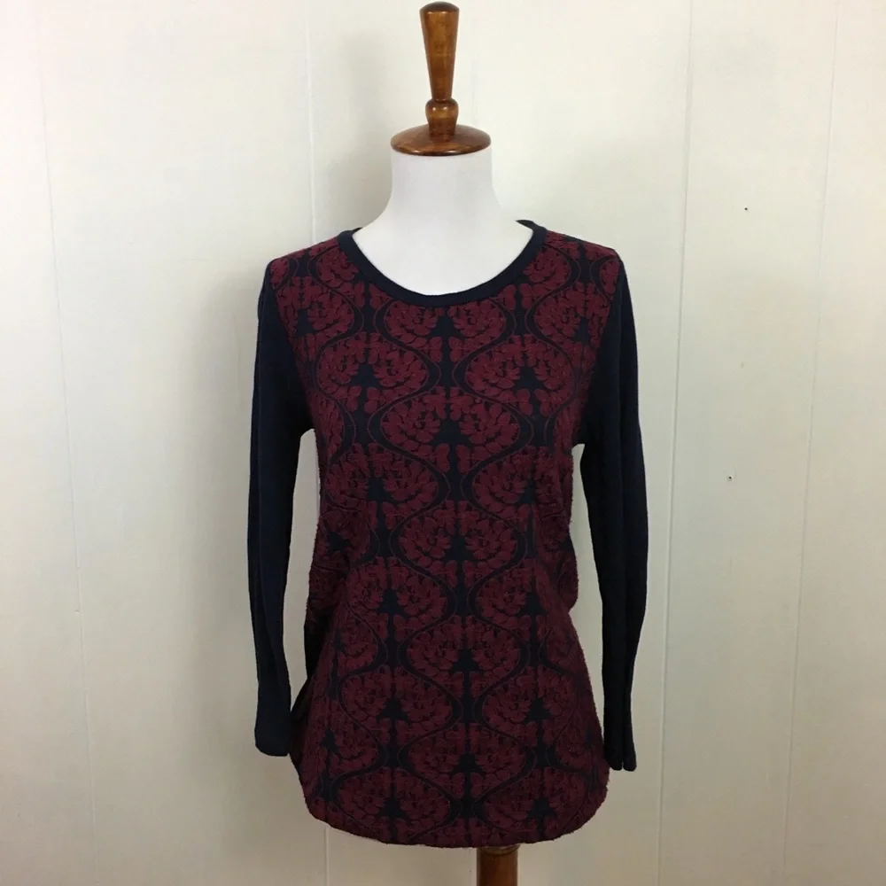 J. Crew Embroidered Top Women’s S Crew Neck 3/4‎ Sleeve Preppy Classic